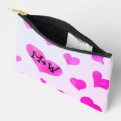 Pochette À Accessoires Coeurs d'aquarelle rose Personnalisé Nom de couple (Ouvrir)