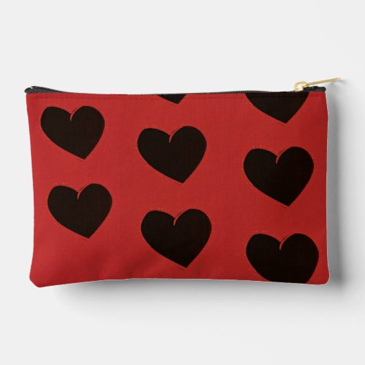 Pochette À Accessoires Coeurs noirs en rouge (Verso)