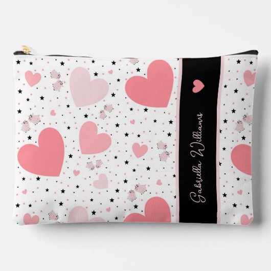 Pochette À Accessoires Cœurs roses et petit cochon (Recto)
