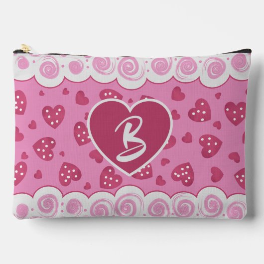 Pochette À Accessoires Coeurs Rouge Rose Tendance Avec Points Et Fils (Recto)