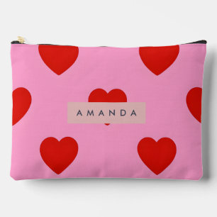 Pochette À Accessoires Cœurs Rouges Gras Personnalisés sur Fond Rose Clai