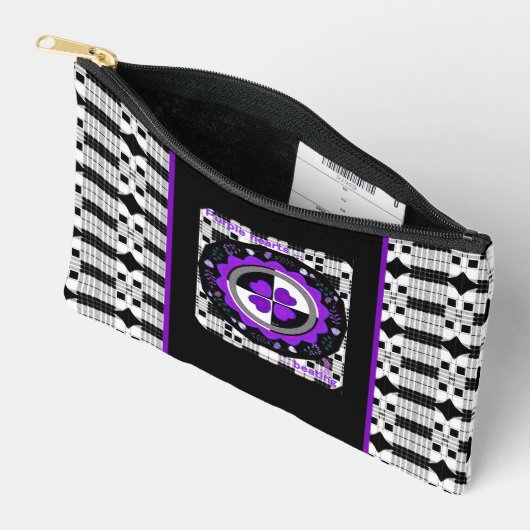 Pochette À Accessoires Coeurs violets B&W battants (Ouvrir)