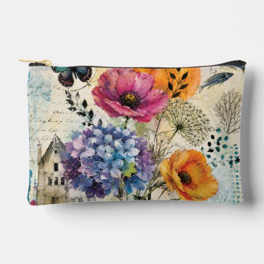 Pochette À Accessoires Collage d'art multimédia botanique vibrant (Recto)