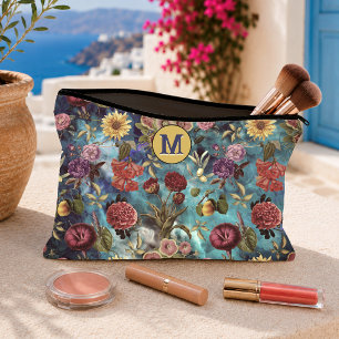 Pochette À Accessoires Conception botanique florale bleue vintage