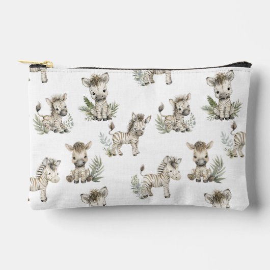 Pochette À Accessoires Conception de bébé zèbre à l'aquarelle mignonne | (Recto)
