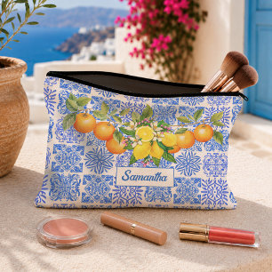 Pochette À Accessoires Conception de carreaux azulejo bleu jaune de citru