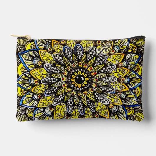 Pochette À Accessoires Conception de mandala dessinée à la main jaune ver (Recto)