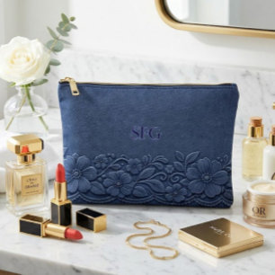Pochette À Accessoires Conception de monogramme floral en denim marine