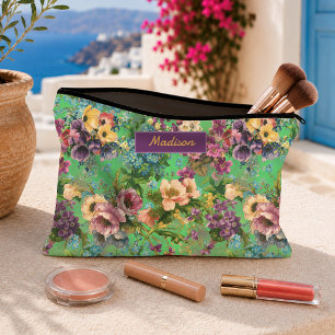 Pochette À Accessoires Conception de monogramme floral violet vintage