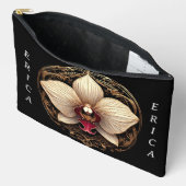 Pochette À Accessoires Conception élégante d'orchidée dorée (Ouvrir)