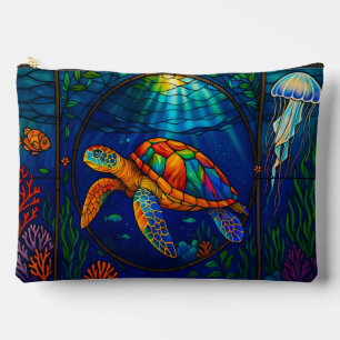 Pochette À Accessoires Conception vibrante de tortue marine en verre colo