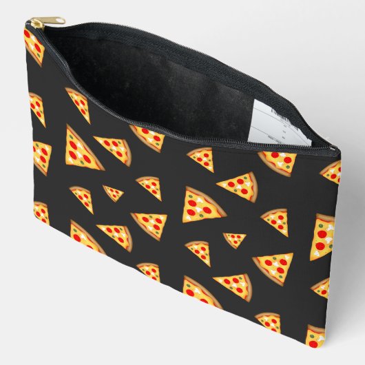 Pochette À Accessoires Cool et amusant pizza tranches motif gris foncé (Ouvrir)