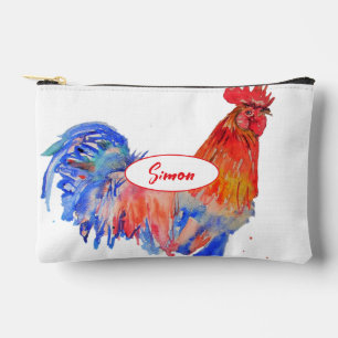 Pochette À Accessoires Coq Rouge Nom de Garçon Aquarelle Poulet