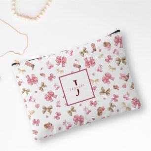 Pochette À Accessoires Coquette fille rose Motif Monogramme Nom