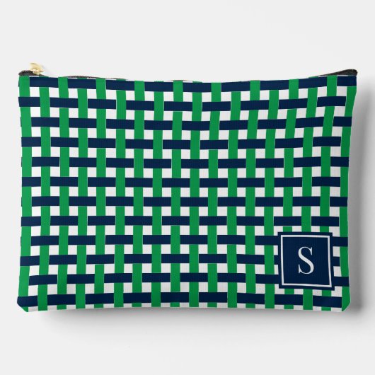 Pochette À Accessoires Corbeille Préparatoire – Monogramme Navy et Vert (Recto)