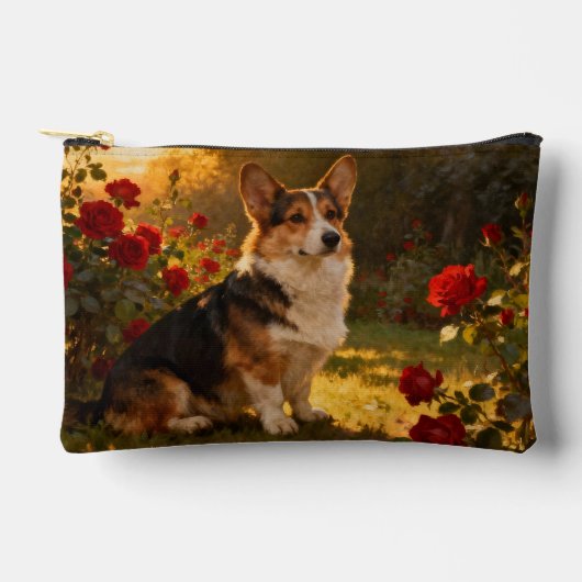Pochette À Accessoires Corgi dans les Roses I (Recto)