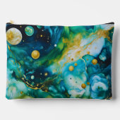 Pochette À Accessoires Cosmos d'encre d'alcool bleu vert or (Recto)