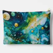 Pochette À Accessoires Cosmos d'encre d'alcool bleu vert or (Verso)
