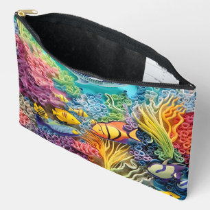 POCHETTE À ACCESSOIRES COULEUR BRILLANTE SOUS LA SCÈNE DE MER AVEC POISSO