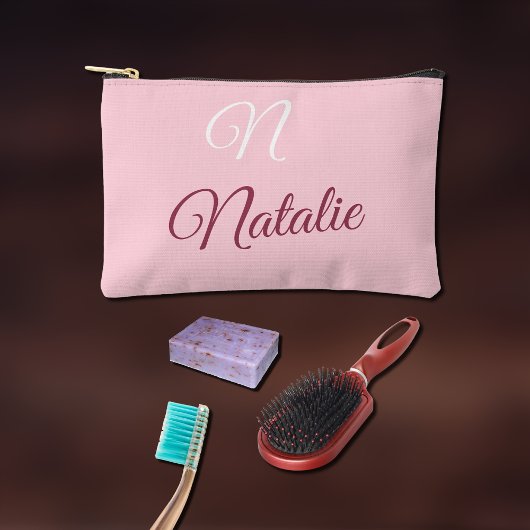 Pochette À Accessoires Couleur rose pastel monogrammée