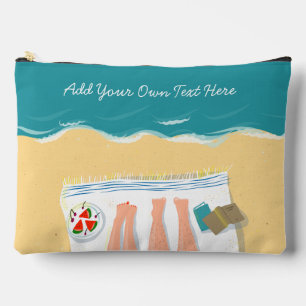 Pochette À Accessoires Couple bronzage sur la plage Texte personnalisé va