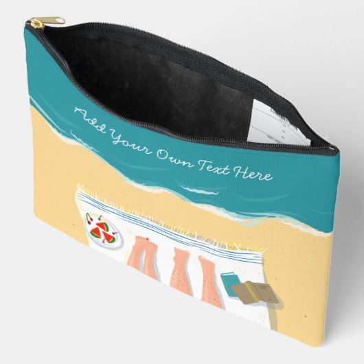 Pochette À Accessoires Couple bronzage sur la plage Texte personnalisé va (Ouvrir)