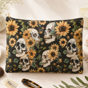 Pochette À Accessoires Crânes gothiques et tournesols Floral foncé