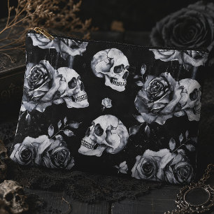 Pochette À Accessoires Crânes noirs et roses gothiques floraux sombres