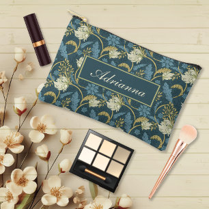 Pochette À Accessoires Crème et Bleu Art Nouveau Floral