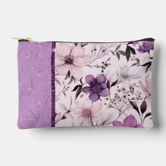 Pochette À Accessoires Crème rose brillant motif floral (Recto)