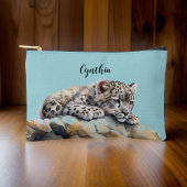 Pochette À Accessoires Cube Léopard De Neige Et Monogramme Ciel Bleu Clai