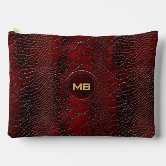 Pochette À Accessoires Cuir Serpent Rouge Monogramme en Relief (Recto)