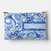 Pochette À Accessoires Custom Light Bleu foncé Blanc floral Paisley Art (Verso)