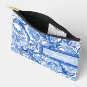 Pochette À Accessoires Custom Light Bleu foncé Blanc floral Paisley Art (Ouvrir)