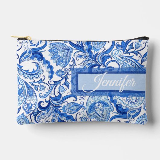 Pochette À Accessoires Custom Light Bleu foncé Blanc floral Paisley Art (Recto)