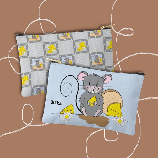 Pochette À Accessoires Cute Blue and Gray Zipper Pouch with Cartoon Mouse
