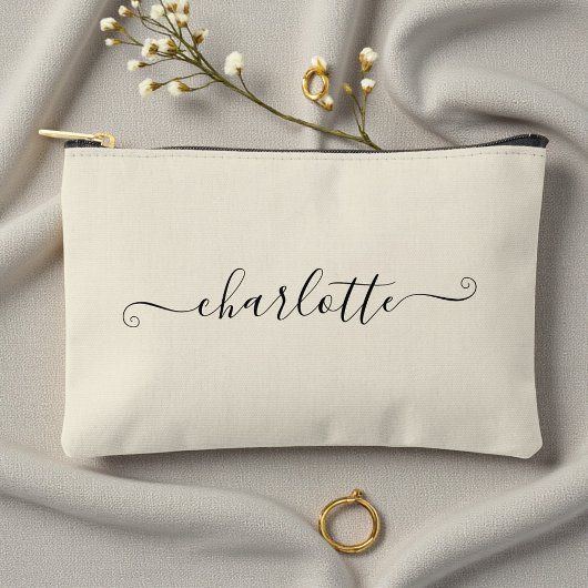 Pochette À Accessoires Cute Girly Minimalist Custom Name | Natural White