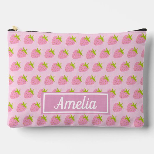 Pochette À Accessoires Cute Girly Pink Strawberry Pattern Personalised (Recto)