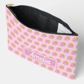 Pochette À Accessoires Cute Girly Pink Strawberry Pattern Personalised (Ouvrir)