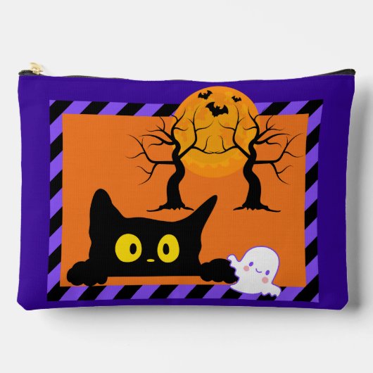 Pochette À Accessoires Cute Halloween Kitty & Ghost Purple et Orange (Recto)
