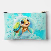 Pochette À Accessoires Cute Happy Turtle Boy Ocean Blue Turquoise Nom (Verso)