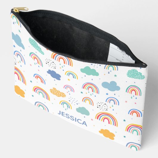 Pochette À Accessoires Cute Modern Rainbows & Clouds Motif Personnalisé (Ouvrir)