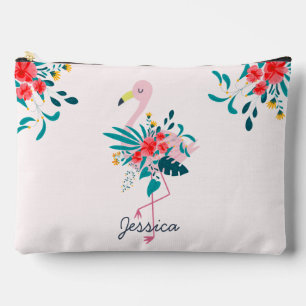 Pochette À Accessoires Cute Tropical Floral Flamant rose Personnalisé