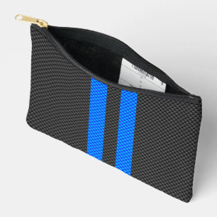Pochette À Accessoires Cyan Blue Carbon Fiber Style Racing Stripes