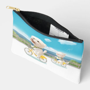 Pochette À Accessoires Cyclisme au bord de la mer : Bichon souriant et ar