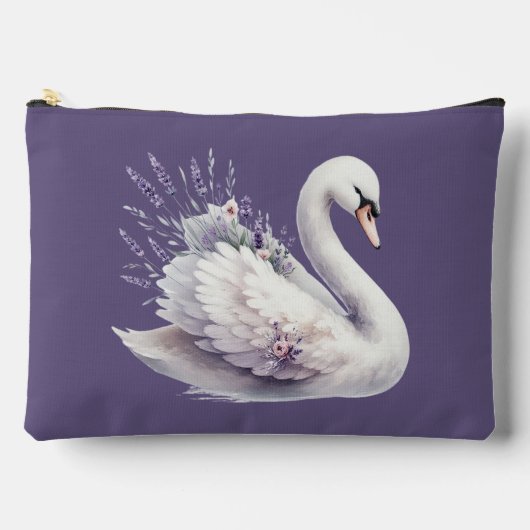 Pochette À Accessoires Cygne aquarelle avec fleurs de lavande (Recto)