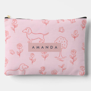 Pochette À Accessoires Dachshund rose personnalisé et Fleur