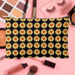 Pochette À Accessoires Dahlia jaune motif floral sur noir