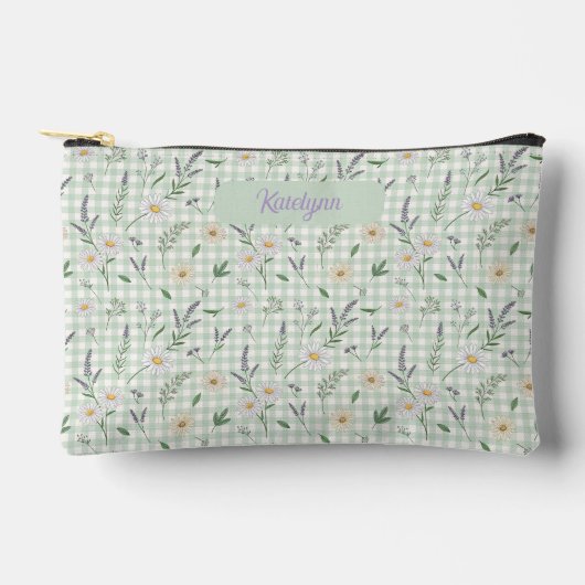 Pochette À Accessoires Daisy Lavender Gingham Floral Bridal Gift (Recto)