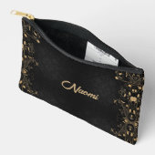 Pochette À Accessoires Damas florales noir et or (Ouvrir)